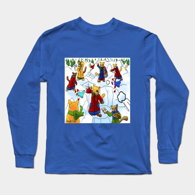 Cute Christmas Snowball Fight Cats Long Sleeve T-Shirt by Acrylic1101Cats